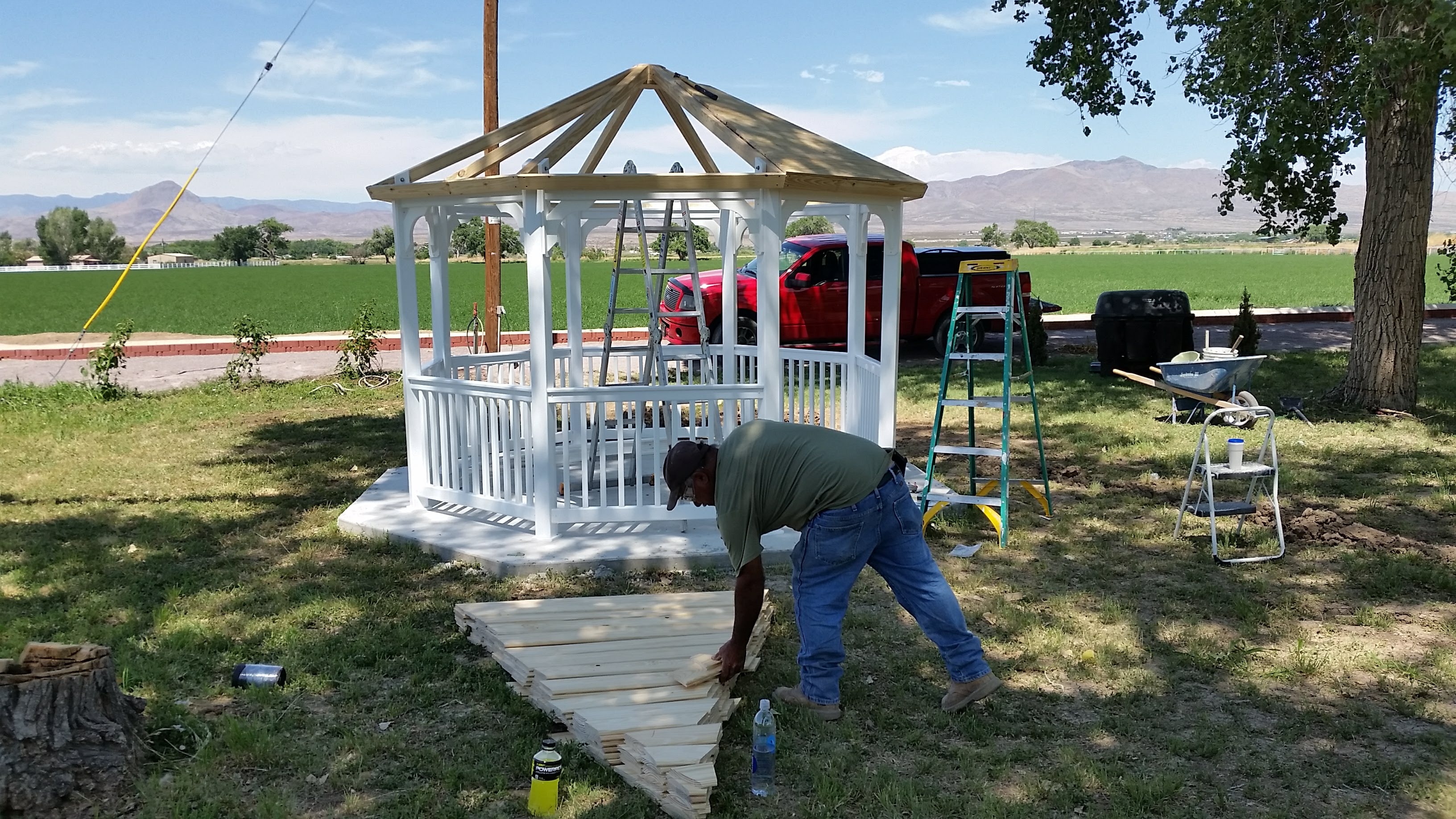 Gazebo roof construction in progress in New Mexico
